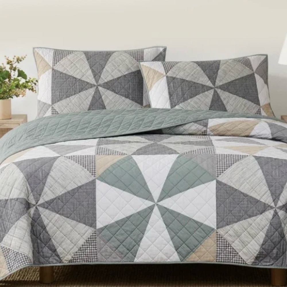 Origami Pieced Prairie Patchwork‎ Quilt Queen Size reversible bedspread modern